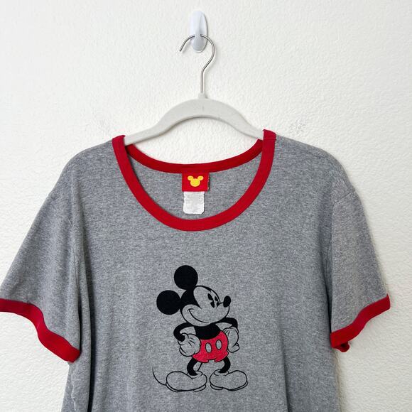 [Vintage] Y2K Disney Mickey Mouse Ringer Tee Short Sleeve Crop Crew Neck Sz XL - Picture 3 of 10